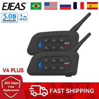 2/1 Set EJEAS V4 Plus Motorcycle Helmet Bluetooth Walkie Talkie for 4 Riders Distance 1500 Meters Full Duplex IP65 Waterproof