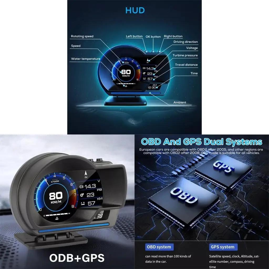 Automotive HUD With Vehicle Fault Detection OBD2 Car Head Up Display Speedometer Monitor Diagnostic Tool