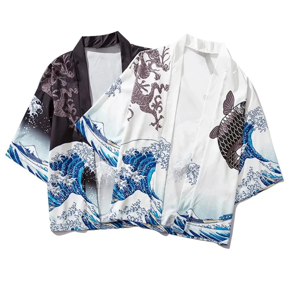 3D Dragon print Yukata Men\'s and women\'s fashion Cardigan Loose Haori Obi Asian clothing Harajuku Japanese Cosplay kimono