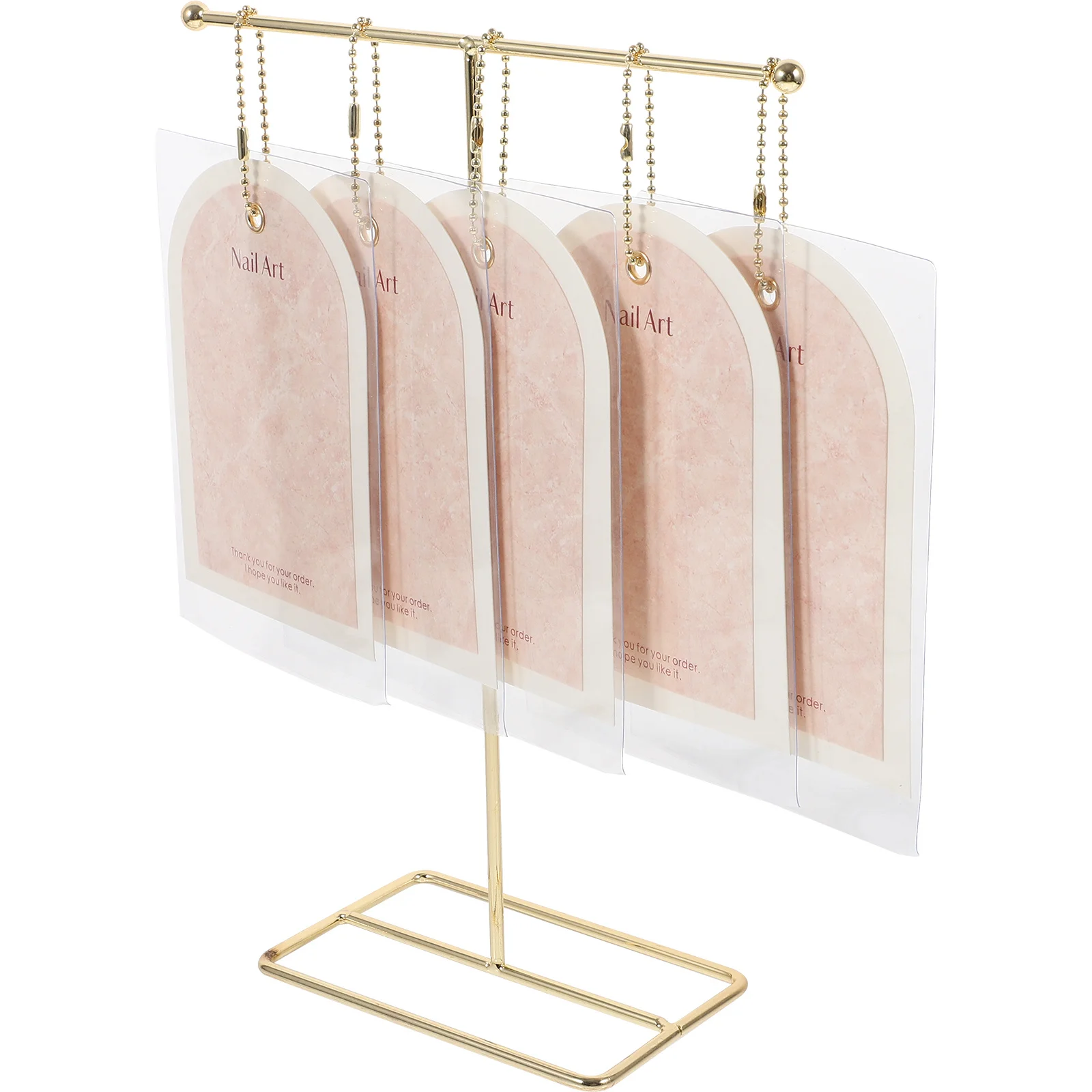 1セット1個入り ディスプレイカード フェイクT字型ゴールドスタンド ヴィンテージスタイル マニキュアツール サロン ネイルアートホルダー 付け爪ディスプレイカード