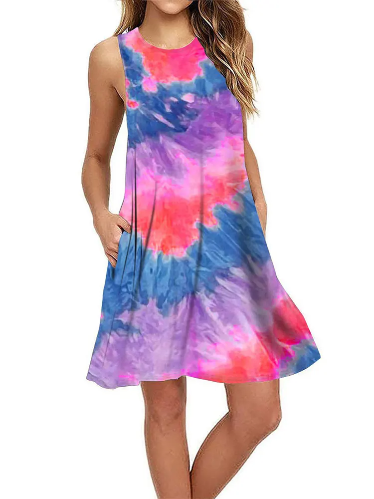 

Women's Fashion Gradient Midi Dresses Casual Simple Tie-Dye Printed Dresses Summer New Sleeveless Vest Long Dresses Clothing