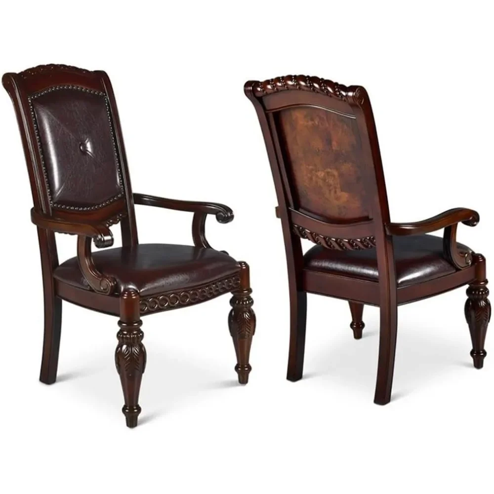 

Dining Chair Set of 2 with Wood Frame, Button Tufted Leather Arm Side Chairs, Leather Dining Chair