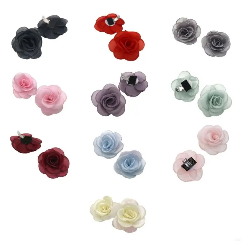 

97QE Rose Flower Shoe Clips Fabric Flower Shoe Charm Accessories Fashion Shoes Buckle