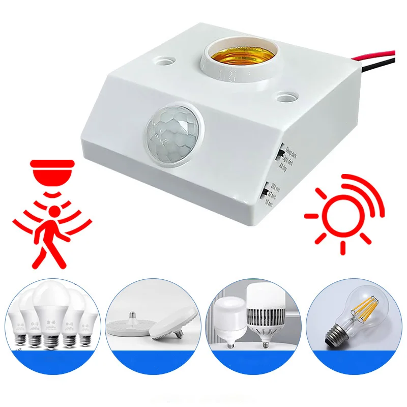 LED AC220V 110V 85-265V Automatic Human Body Infrared PIR Sensor Bulb Light E27 Base PIR Motion Detector Wall Lamp Holder Socket