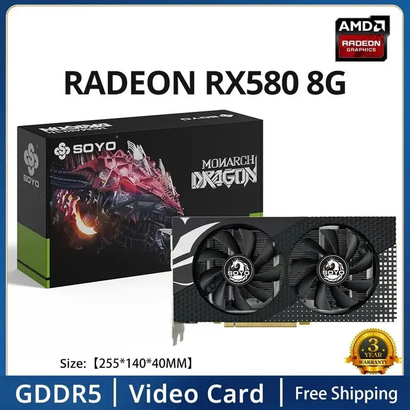 Top AMD Radeon RX580 8G Graphics Card GDDR5 Memory 256Bit Gaming Video Card PCIE3.0x16 DP*3 Desktop Computer Combo