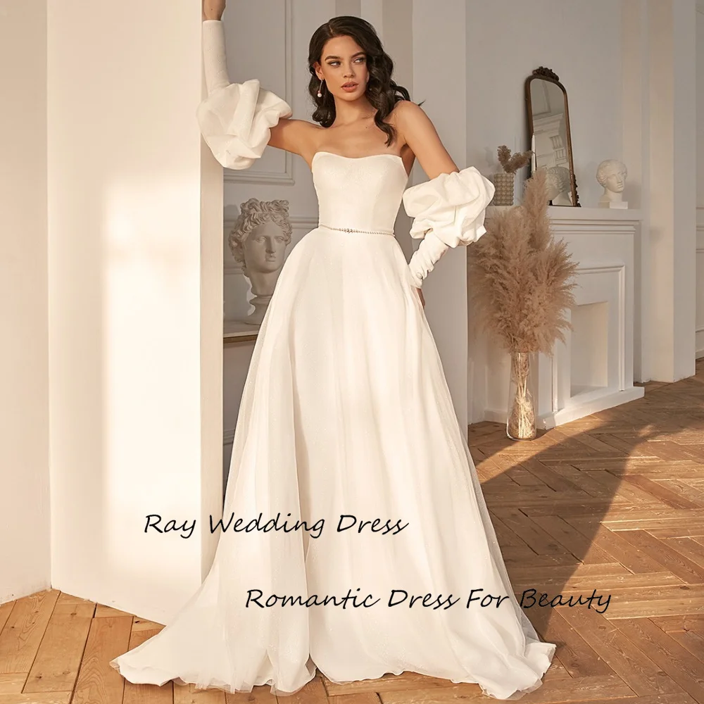 

Ray Vestido de novia Свадебное платье New Wedding Dress Floor-Length A-Line Elegant Strapless Puff Sleeve Bridal Gown For Women