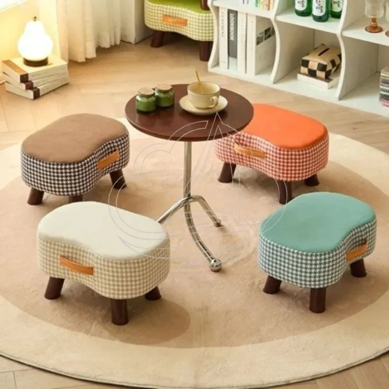 Simple Soft Padded Small Stool Multi‑use Shoe Changing Footstool for Living Room Sofa