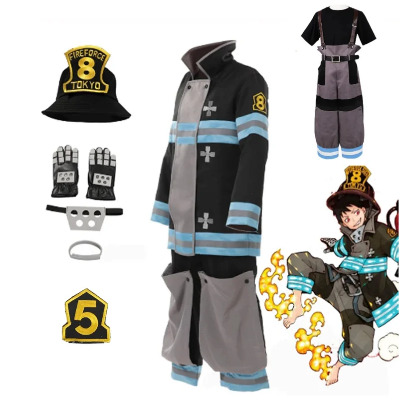 Anime Cosplay Fire Force Enen no Shouboutai Fire Brigade Uniform Shinra Kusakabe Adult Halloween Fire Brigade Uniform Team Boy U