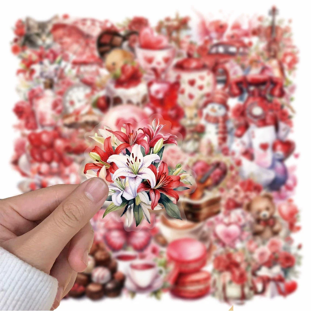 

10/30/50pcs Transparent Aesthetic Red Confession Gift Cartoon Stickers Cute Graffiti Decals Luggage Guitar Phone Kawaii Sticker