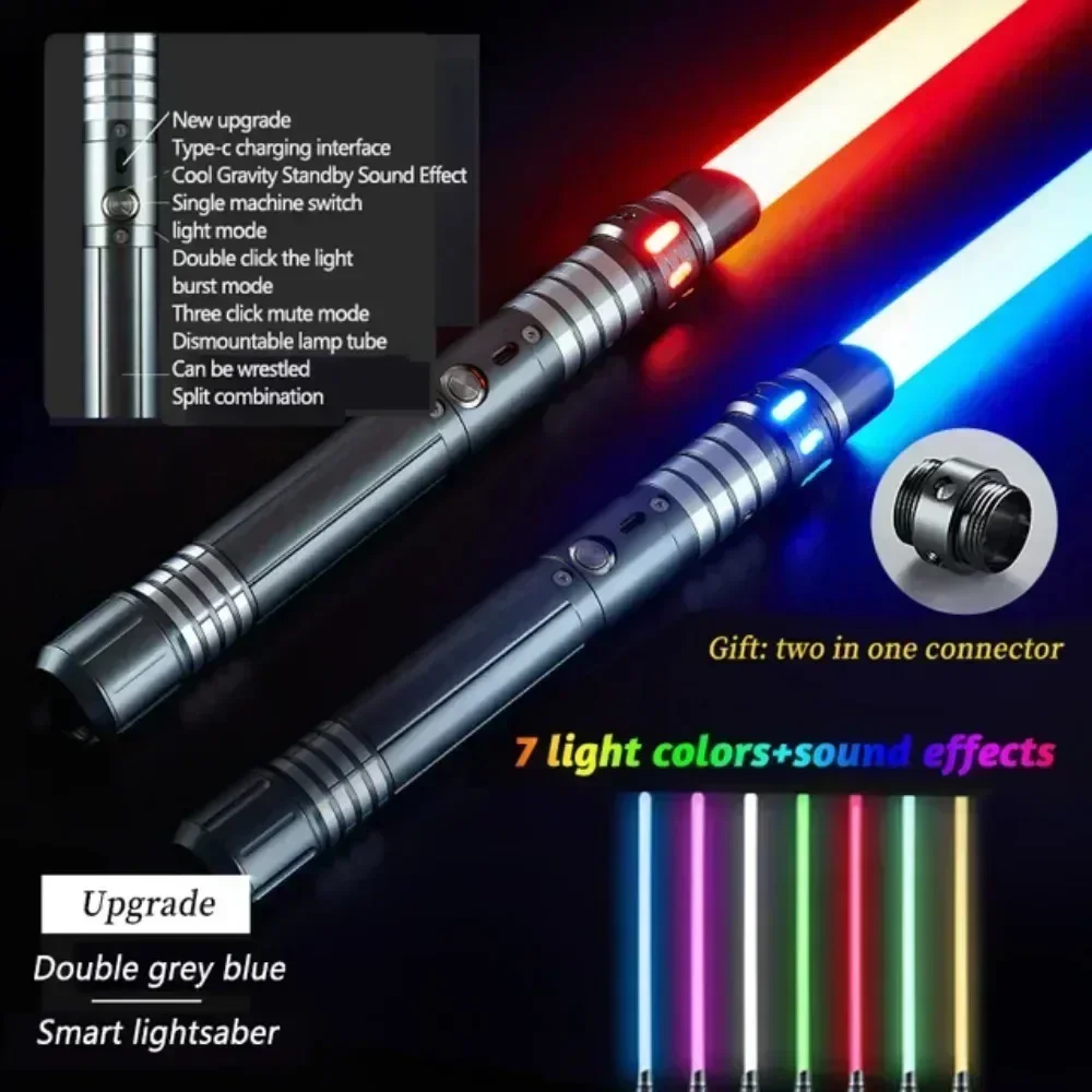 Sable de luz RGB con empuñadura de Metal para duelo pesado, cambio Led de 7 colores, accesorios de Cosplay, láser Foc Blaster, espada luminosa de 78cm para niños