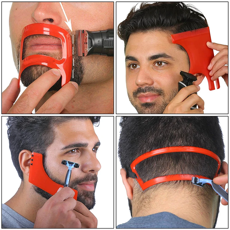 2/3/4Pcs Men Beard Hair Goatee Neckline Shaving Template Guide Haircut Kit Tool