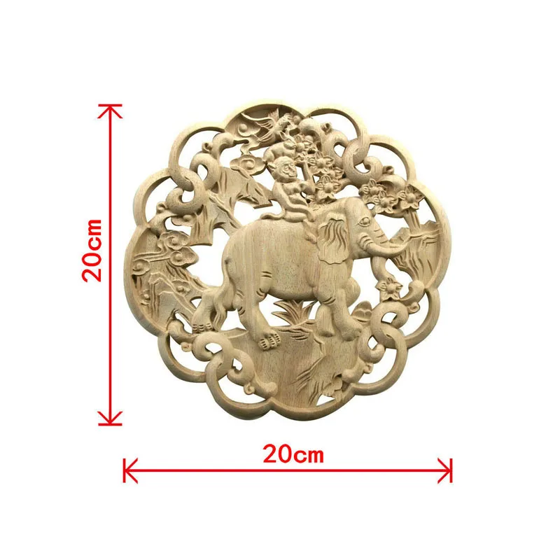 Unpainted Round Wood Applique Wood Decal Mouldings Onlays European Carving Elephant Wooden Furniture Decoration Corner