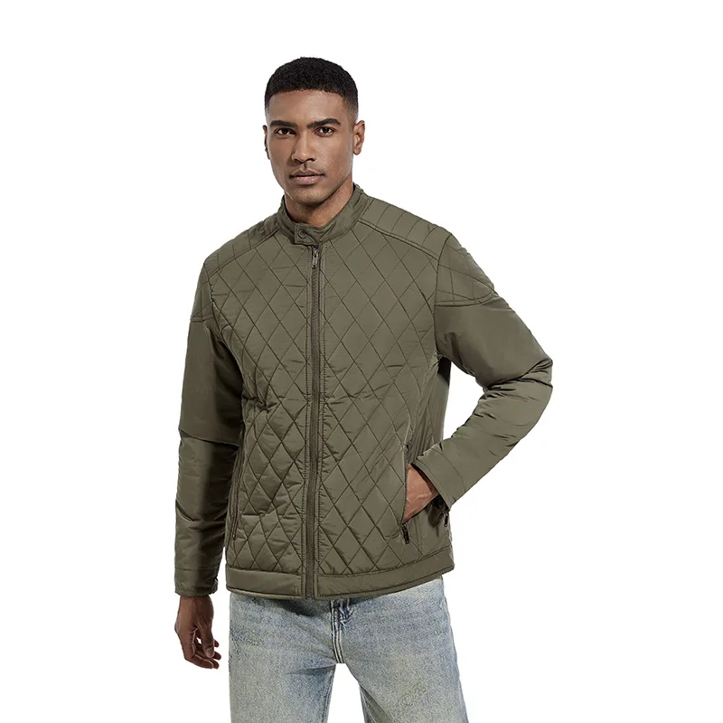 Men's Casual Diamond-Shaped Stand-Up Collar Jacket Autumn Winter Fashion Trend Light Cotton Clothes Cotton-Padded Jacket