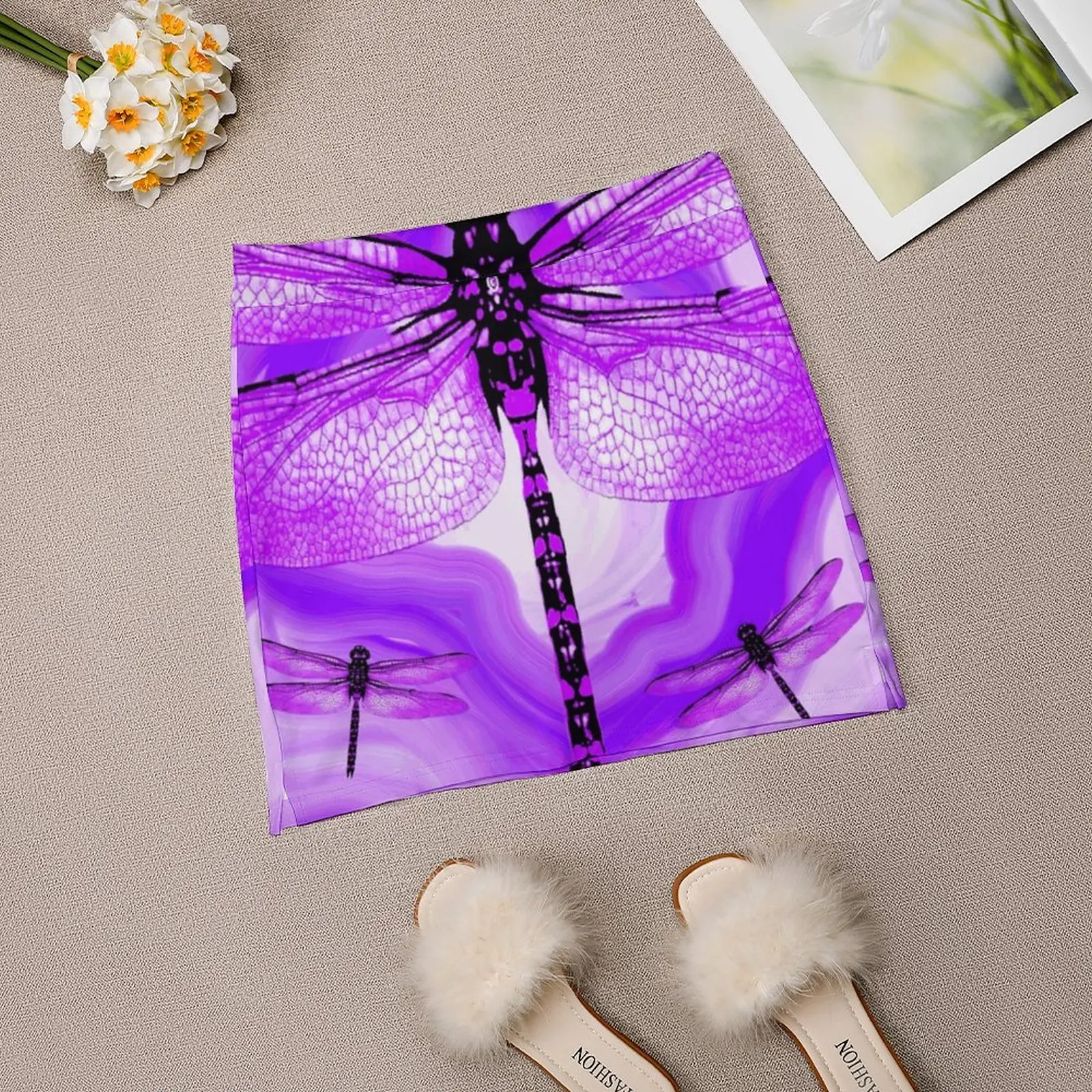 Dragonfly nuove donne gonne abito corto stampato a doppio strato minigonna sportiva libellula libellule Purple Insect Swarm Flying