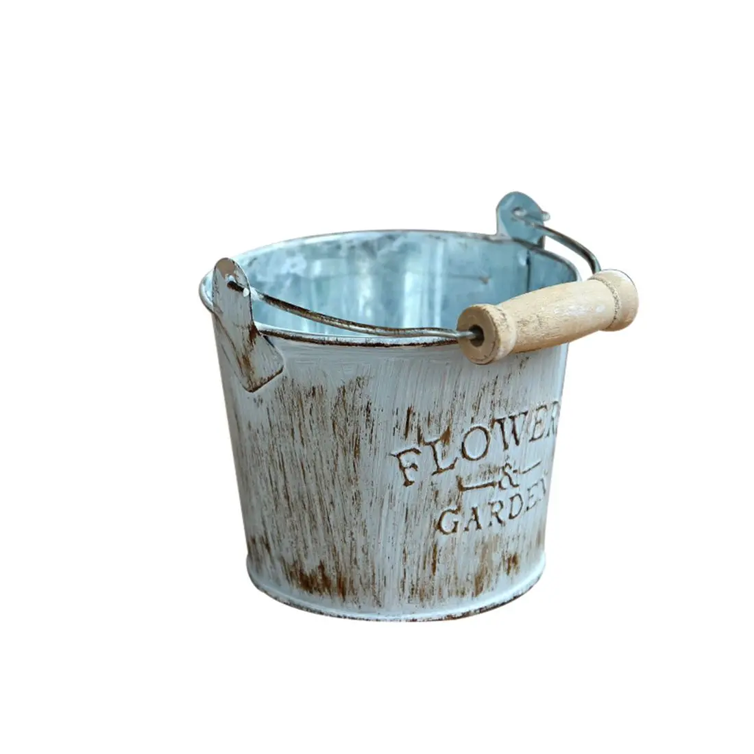 Country retro old metal flower bucket flower creative home desktop decoration metal craft iron bucket small flower pot