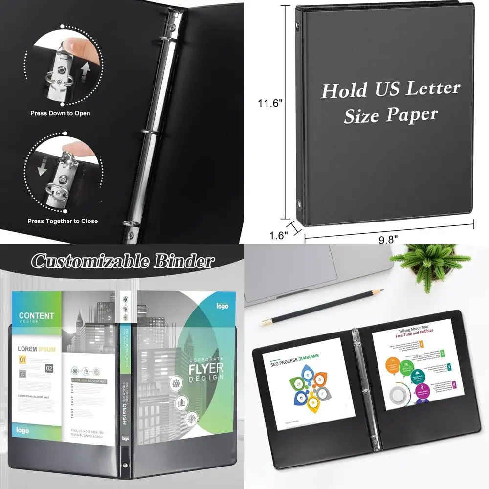 

24-Pack Black 1 Letter Size Round Ring Binders, Durable 3-Ring Binders for Paper