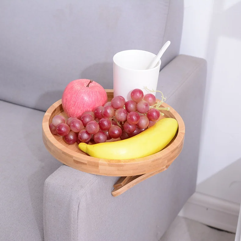 Bandeja para sofá, mesa, reposabrazos para sofá, bandeja con Clip, bandeja para sofá de madera Natural, práctica bandeja para aperitivos de TV para Control remoto, aperitivos de café