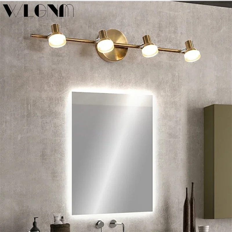 Modern LED Mirror Front Lights Rotatable Wall Sconce Vintage Gold 2/4 Heads For Bathroom Toilet Bedroom Study Lighting Fixtures