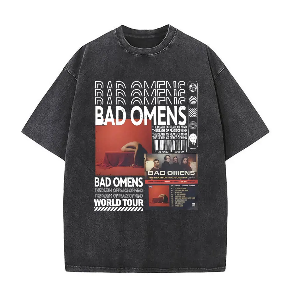 

Vintage Washed Old Rock Band Bad Omens The Death of Peace of Mind Graphic Tshirt Men Vintage Oversized T-shirt Men's Cotton Tees