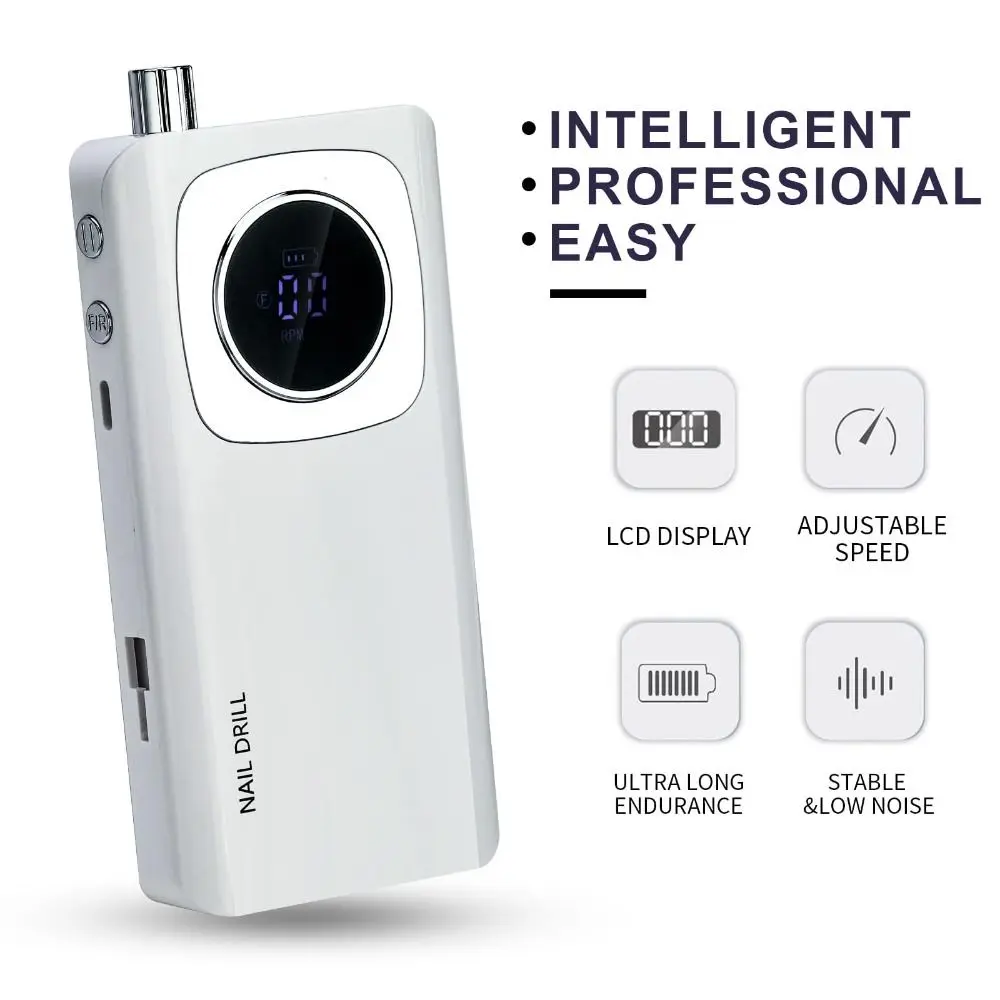 Perceuse à ongles électrique 45000 tr/min, avec écran LCD, perceuse électrique Rechargeable pour Nail Art, ensemble de manucure électrique Portable à faible bruit