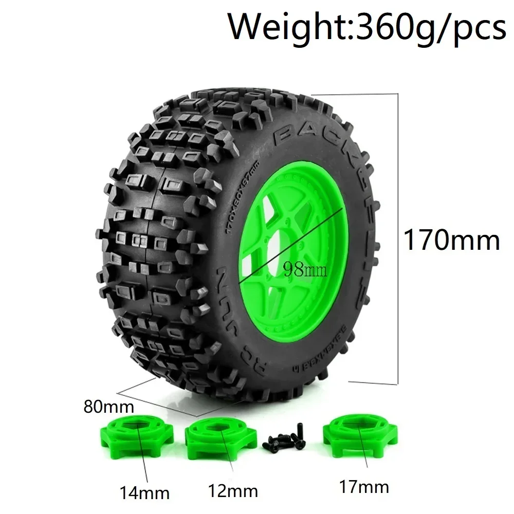 

PigRC 4Pcs 170mm 3.8" 1/7 1/8 Monster Stunt Truck Tire 12mm 14mm 17mm Wheel Hex for TRAXXAS Sledge ARRMA KRATON Outcast Tamiya