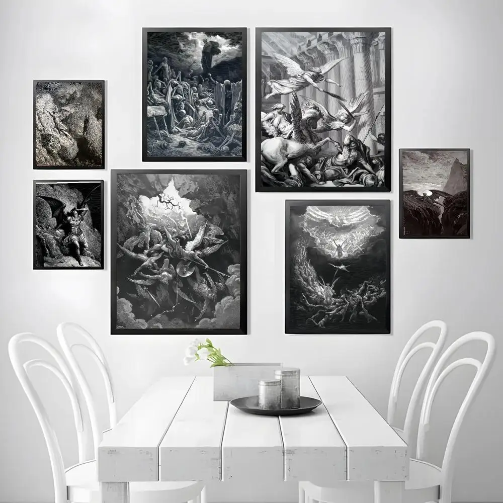 G-Gustave Dore Paradise Lost Satan Poster Stickers, suitable for game rooms, bedrooms, corridors, home wall art decor, gifts