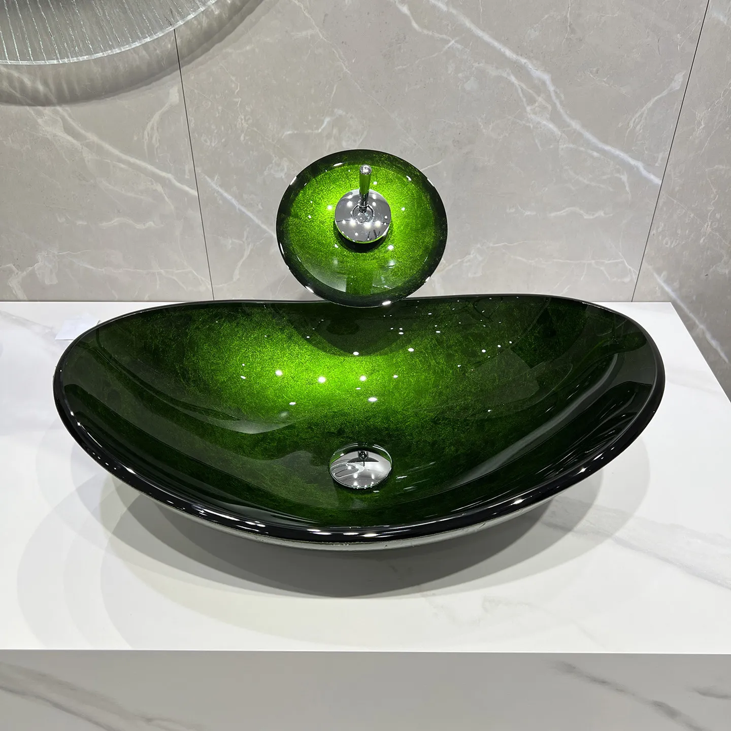 Green Tempered Glass Wash Basin, Home Desktop Basin, Retro Art Basin, Creative Rectangular Face Wash Basin