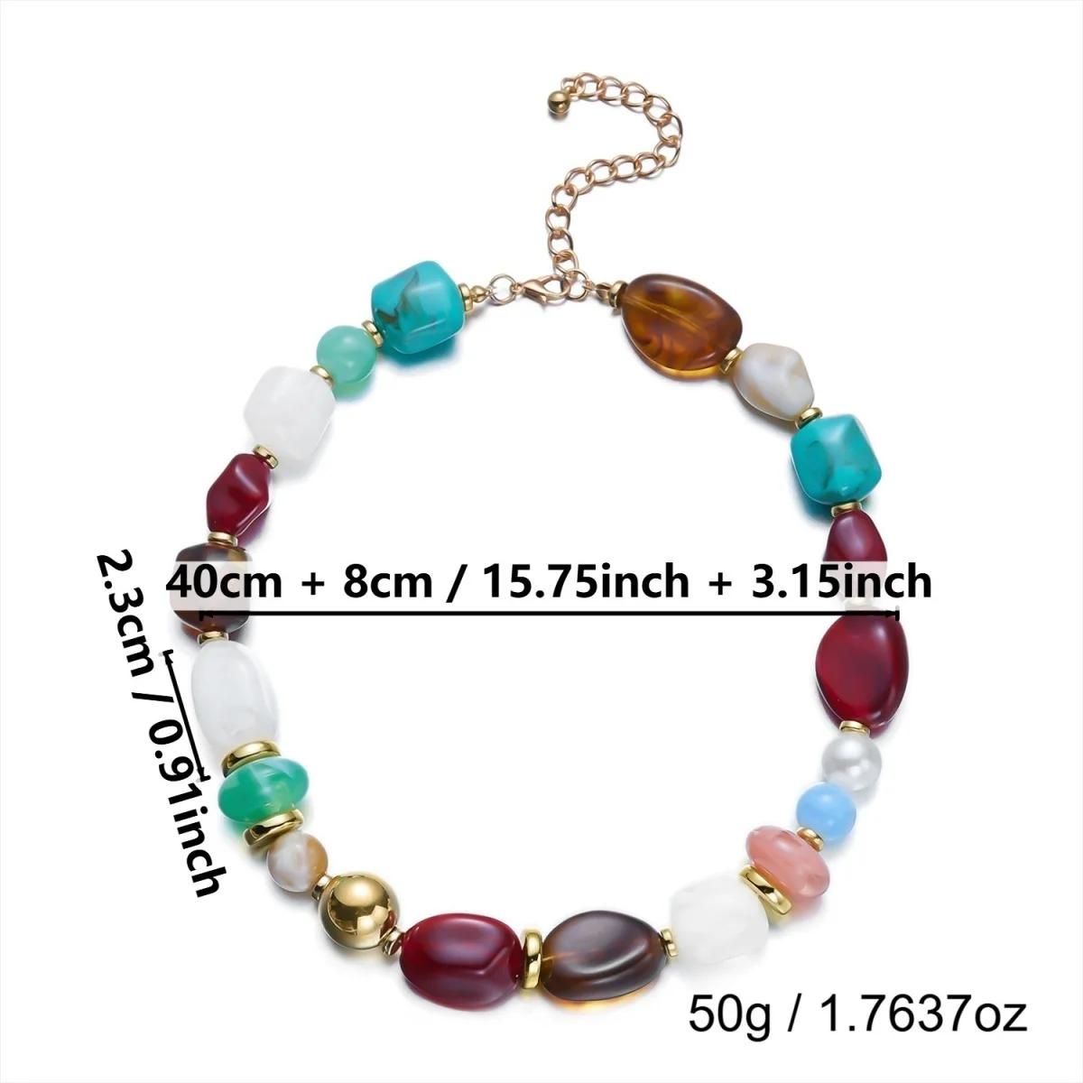 Klobige Unregelmäßige Acryl-Perlenkette für Damen und Herren, Bunte Imitations-Natursteinperlen-Halskette, Vintage-Punk-Schmuck – Detail 37