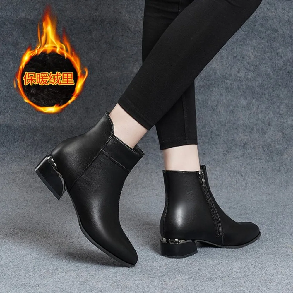 2026 Neue Damenstiefel Mode Lässige Lederstiefel Spitze Formelle Büroschuhe für Frauen Reißverschluss-Knöchelstiefel – Detail 29