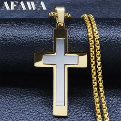 Catholic Cross Stainless Steel Jesus Christ Amulet Pendant Necklace Men Gold Color Chain Necklaces Jewery colar de cruz NS02