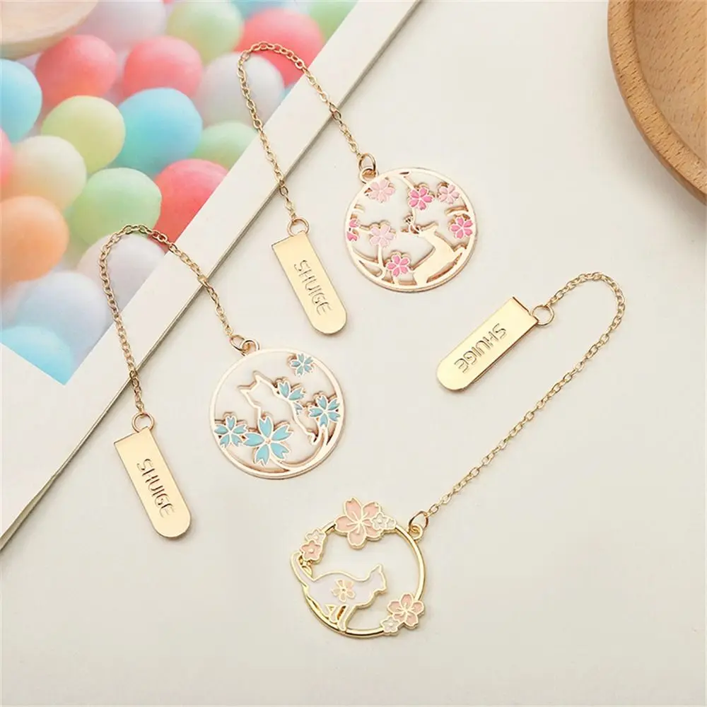 Pet Design Bookmark Creative Reading Pages Cherry Blossom Book Clip Rabbit Alloy Chain Pendant Bookmarks School Supplies