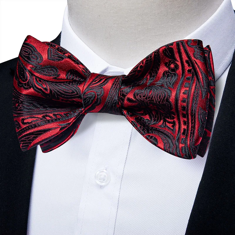 

Classic Jacquard Red Man's Bowtie Accessories Wedding Party Groom Self-tie Bowties For Man Luxury Butterfly Nots Hanky Cufflins