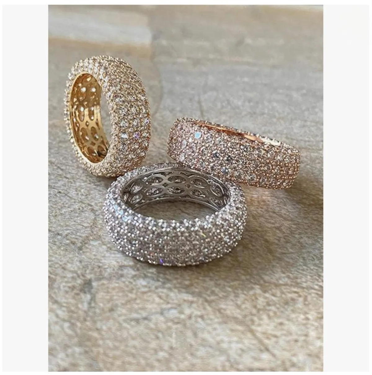 10K Solid Gold 7-Row Lab-Grown Diamond Luxury Full Diamond Wide Band Wedding Ring, Customizable in Yellow Gold and Rose Gold.