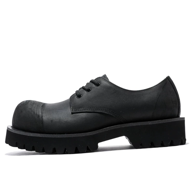 America Destroying Wind Black Big Head Derby Shoes Men's Dress Shoes Casual Leather Retro Tooling Thick Soled Heightening Shoes