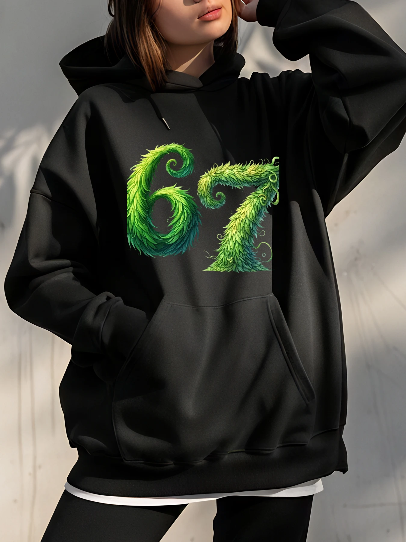 

【Christmas】Printed Hoodie Loose Fit Casual Style Santa & Numbers Design, Women, Streetwear