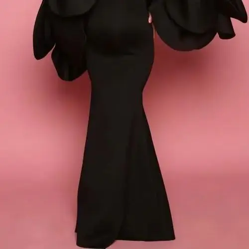Long Sleeve Black Satin High Quality Matenrity Dresses Puff Ruffle Sleeves Mermaid Floor Length Pregnacy Gown for Formal Party