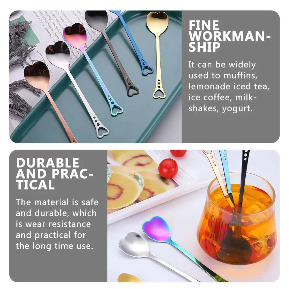 

6pcs Stainless Steel Shaped Coffee Long Handle Dessert For Ice Cream Tea Mixing Stirring Practical Restaurant Metal