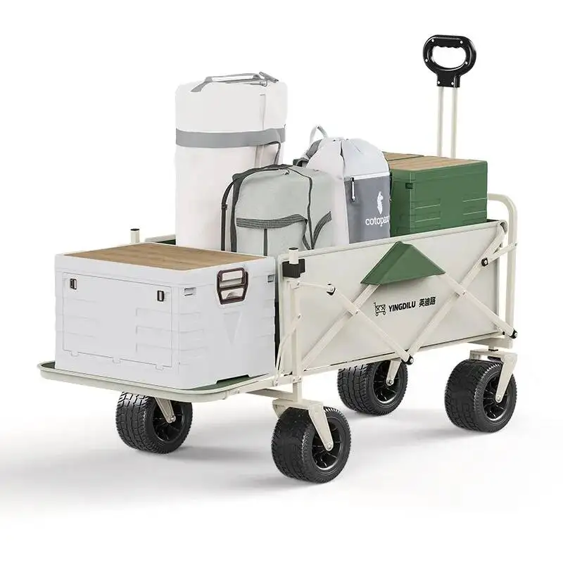 Large Weight Capacity Heavy Duty Wagon Cart Folding Wagon for Outdoor Garden Beach wagon Camping Equipment with Cup Holders