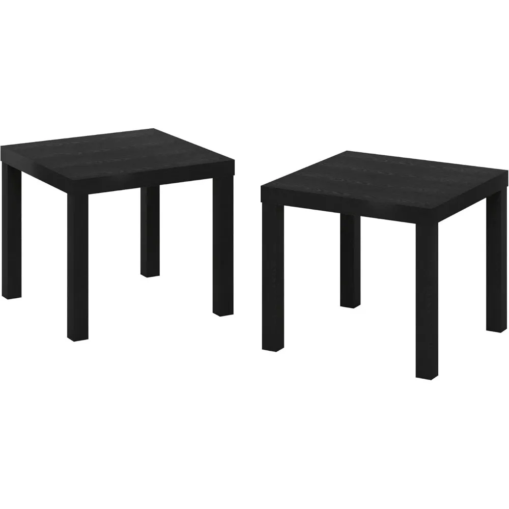 مجموعة من طاولتين جانبية بارسونز مربعة سوداء اللون، تصميم بسيط لغرفة المعيشة أو غرفة النوم #4