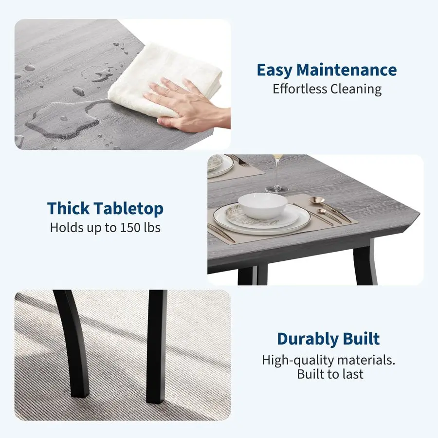 43 Dining Table Set for 4, Wooden Kitchen Table with Upholstered Bench amp 2 Cushion Chairs, Industrial Dinette Set for Studio,