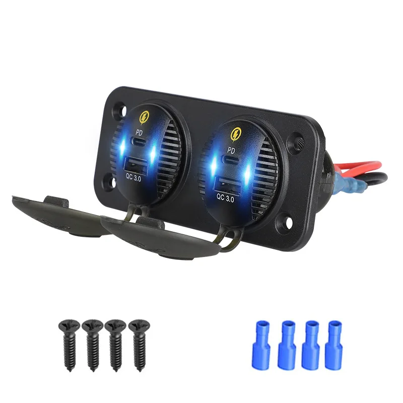 

Автомобильное зарядное устройство для мобильного телефона PD + QC3.0, модифицированная панель с двойной быстрой зарядкой, 12-24 В, универсальное универсальное модифицированное автомобильное зарядное устройство