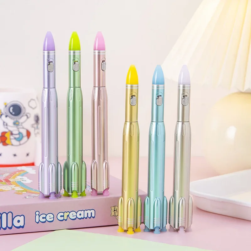 Rocket-shaped Gel Pen with Light Student Creative Stationery End-of-term Holiday Prizes Multi Function Pen Cute Student Gifts