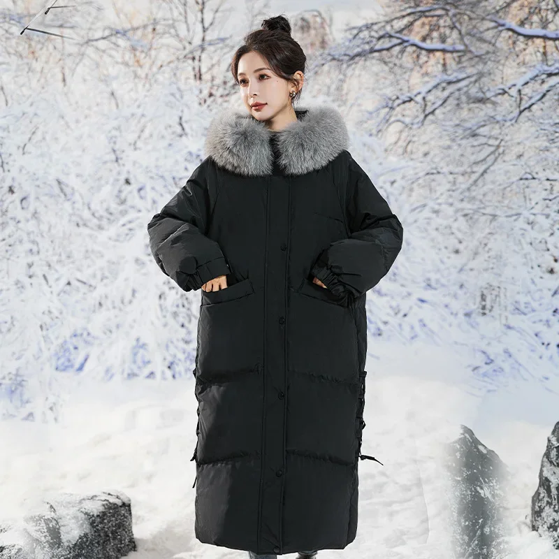 Maternity White Duck Down Coats Fox Fur Plump Women Plus Size 2023 Jacket Extra Long Jackets Voluptuous Princess Style Clothes