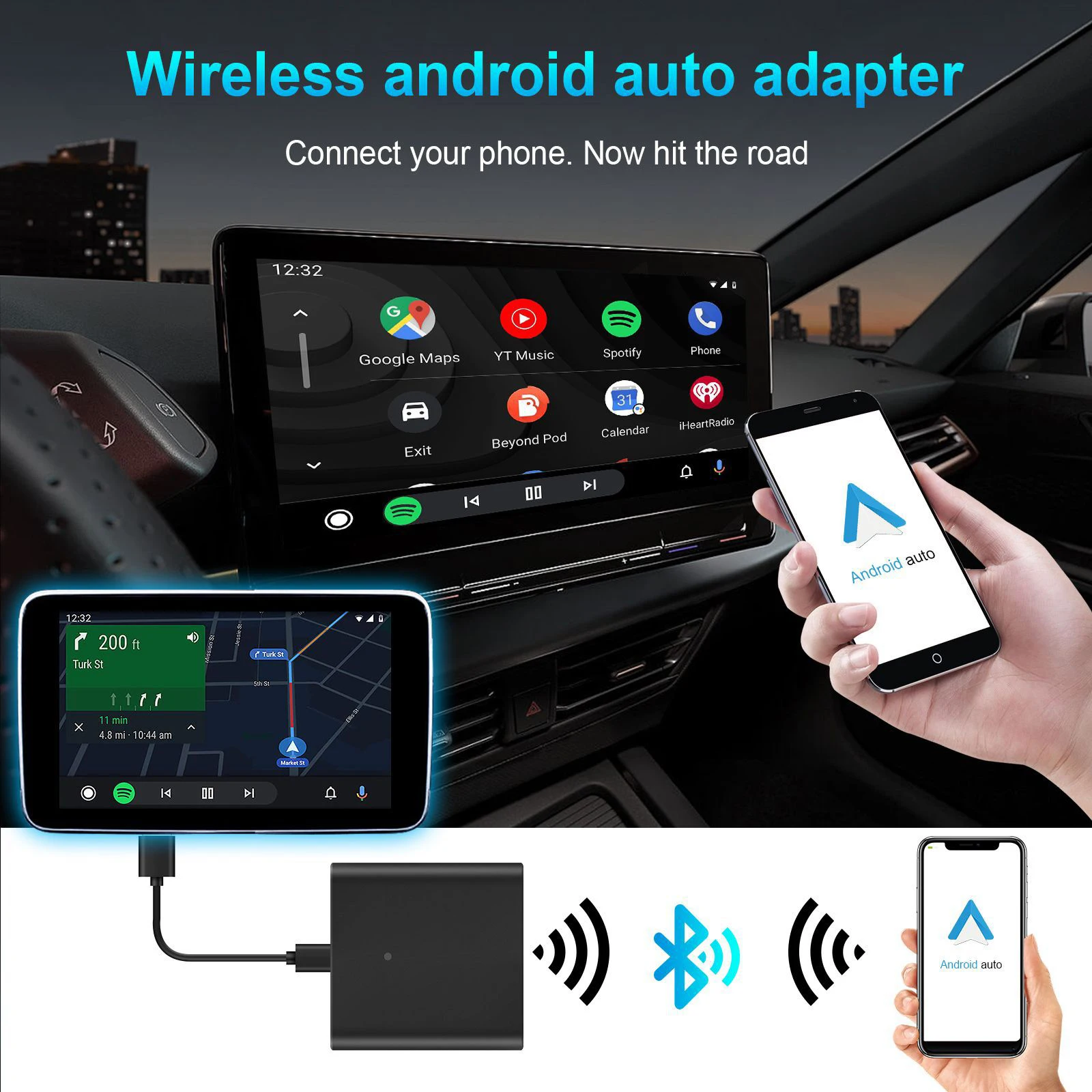 

Wired to Wireless Android Auto Adapter For Wired Android Auto Cars Smart Ai Box Bluetooth WiFi Auto Connect Plug and Play