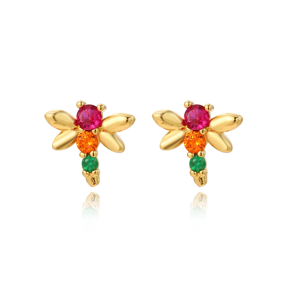 Korean New Light Luxury Dragonfly Stud Earrings For Women Rainbow CZ Original Animal Zircon Charming Jewelry Boucles d’oreilles