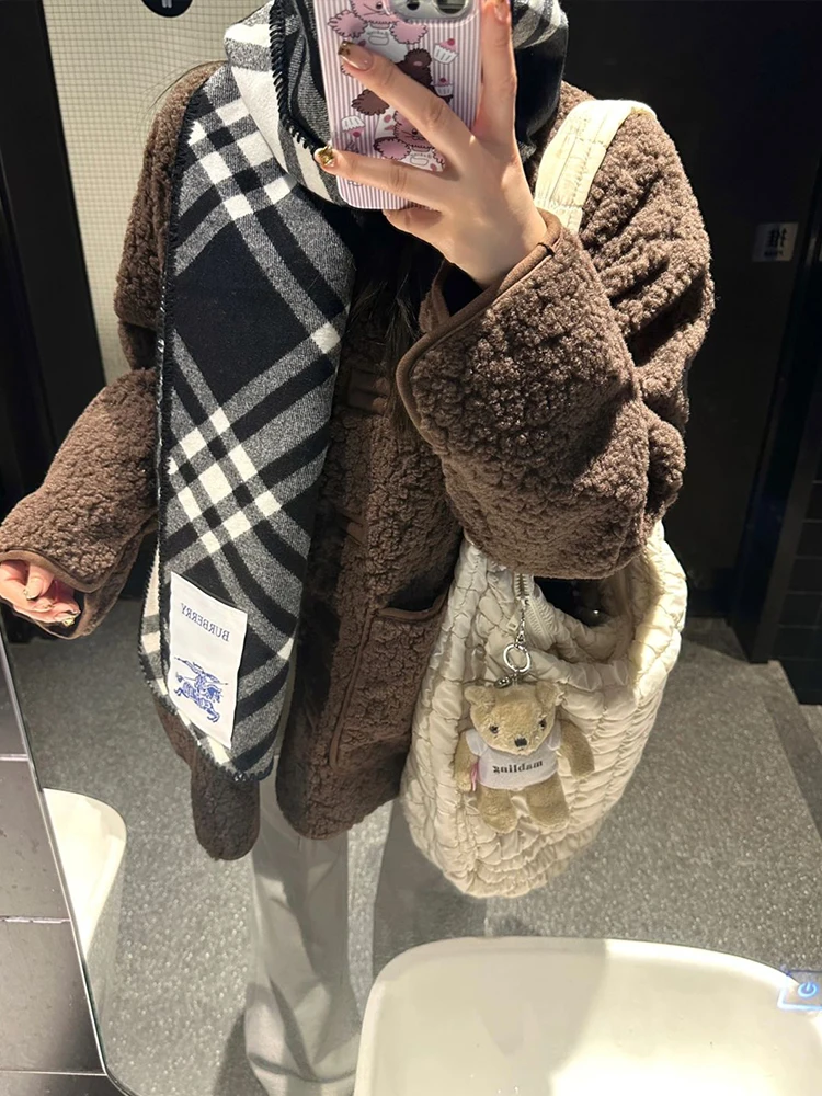 

Утепленное ретро-пальто из овечьей шерсти для женщин, средней длины, теплое, хлопковое, зимняя верхняя одежда, свободный крой, круглый вырез, для повседневной носки