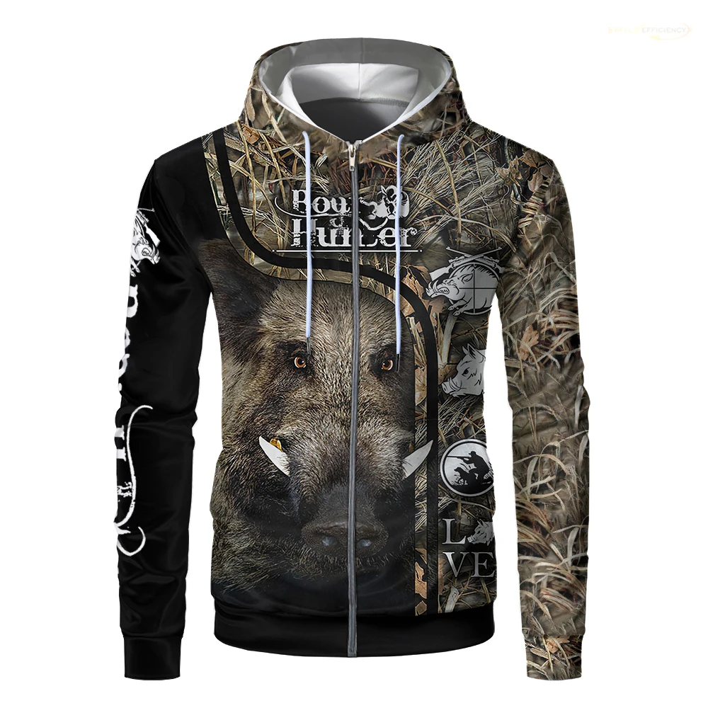 

Outdoor Hunting Wild Boar Fishing Zip Up Hoodie Camping Camouflage Maple Dog Print Men Hoodies Fashion Casual Sports Clothing