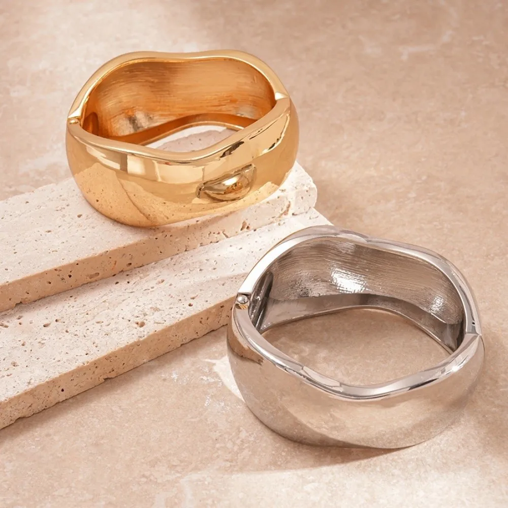 

Jewelry Accessories Wide Irregular Bangle Wide Opening Gold Silver Color Metal Cuff Bangles Minority Design Alloy