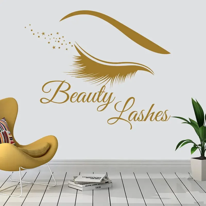 โมเดิร์นขนตาขนตาสติ๊กเกอร์ติดผนังไวนิลตกแต่งภายในบ้าน Beauty Salon Decals แต่งหน้าขยายหน้าต่างวอลล์เปเปอร์ภาพจิตรกรรมฝาผนัง A910