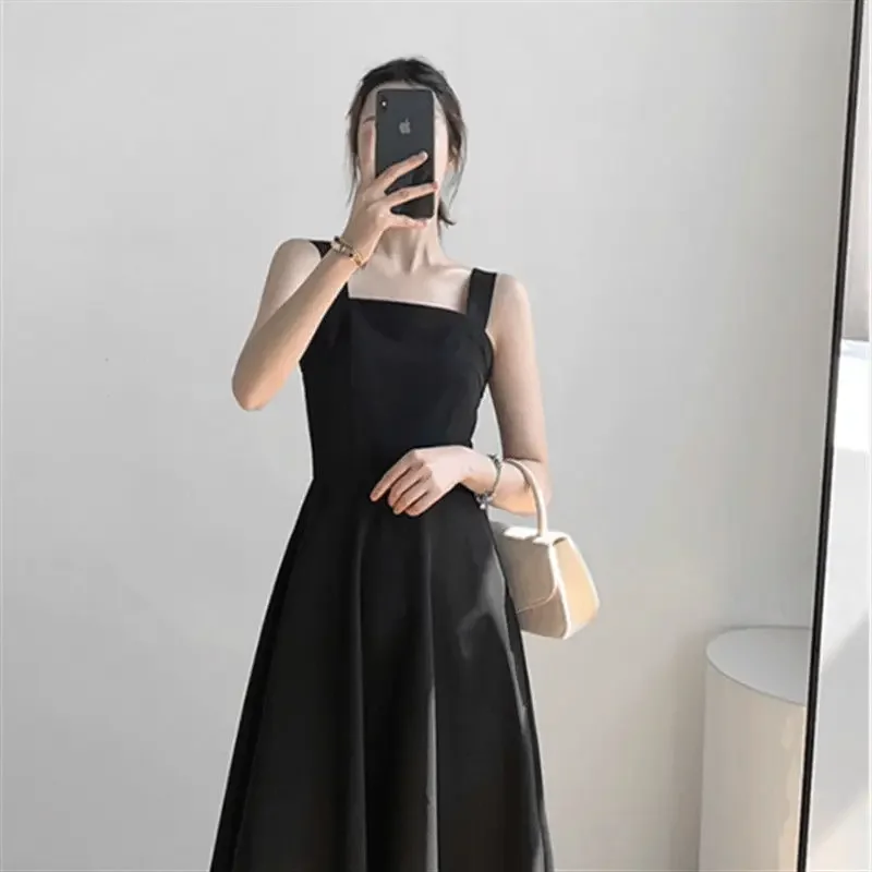 2024 New Base Tank Dress Inner Waist-fitted Slimming Vintage Black Gown Women's Underwear Sleeveless Shirt Dress